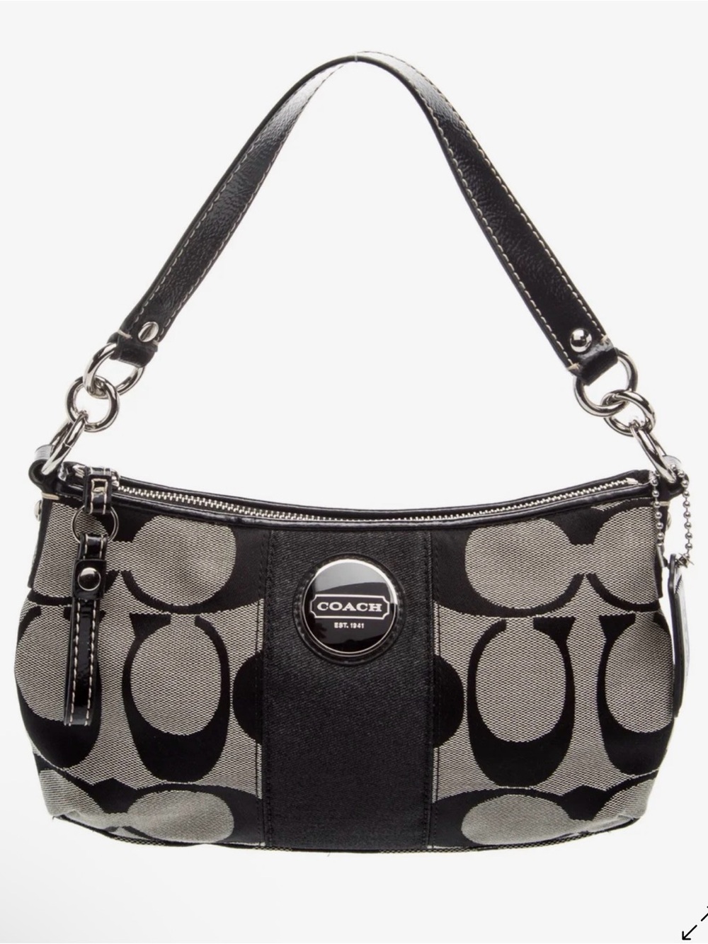 Coach Black and Gray Signature Canvas Shoulder Bag